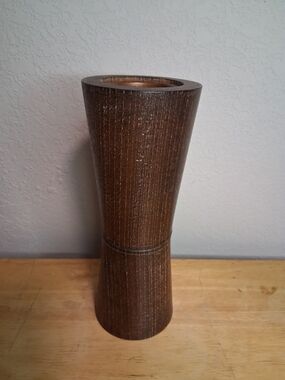 Wood & Copper Sculptural Bud Vase Hourglass Modern Rustic Home Decor